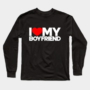 I Love My Boyfriend Red Hearts Love Couple (White) Long Sleeve T-Shirt